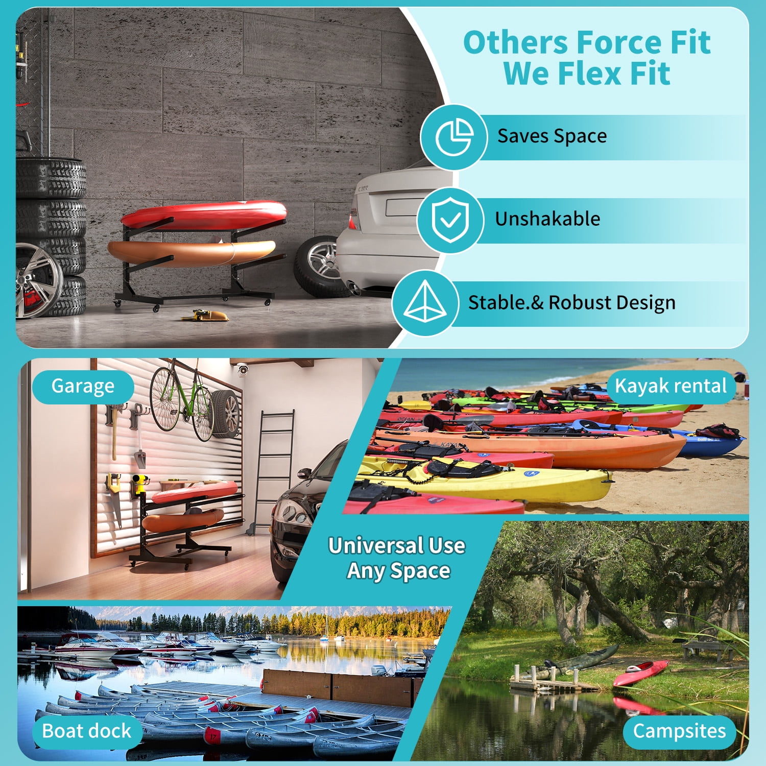 IKIMI Adjustable Kayak Storage Rack with Sturdy Steel Frame, Space-Saving Design for Kayaks, Canoes, Paddleboards