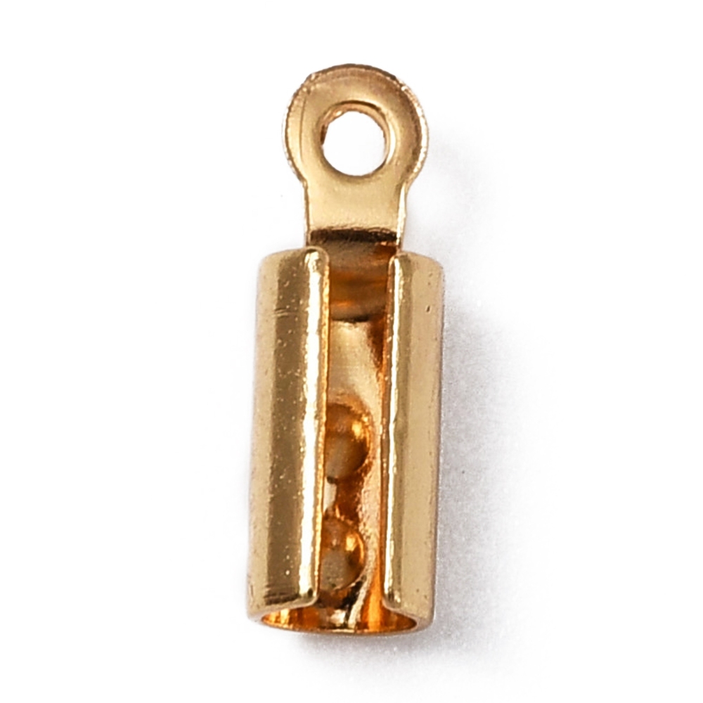 500 pc 316 Surgical Stainless Steel Folding Crimp Ends Real 18K Gold Plated 10x3mm Hole: 0.9mm Inner Diameter: 2.6mm