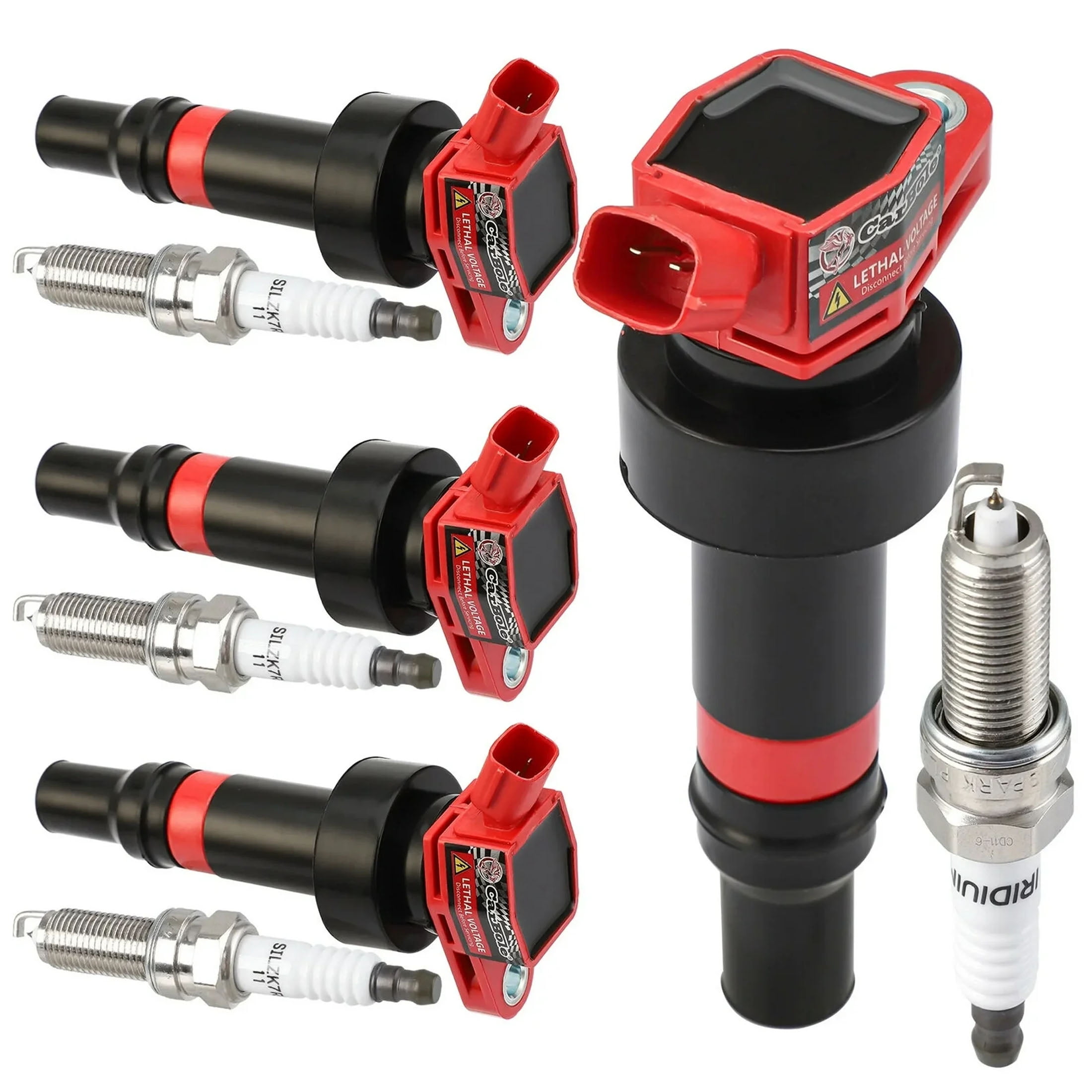 Set of 4 Ignition Coils pack and Spark Plugs UF652 Compatible with Hyundai Kia Dodge Accent Veloster Rio Soul Attitude - L4 1.6L