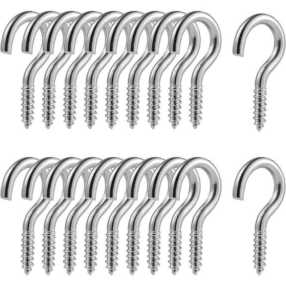 Heavy Duty Screw Hooks 100pcs Ceiling Hooks Heavy Duty Stainless Steel Screw- in Hooks, Metal Hooks for Hanging Plants Mugs Utensils Jewelry Lights feeders Wind Chimes Metal Screw Hooks