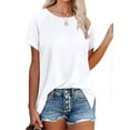 thumbnail image 1 of T-Shirts pour Femmes Manches Courtes Col Rond Hauts Basiques Unis, 1 of 5
