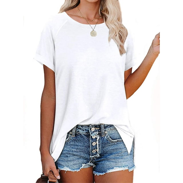 T-Shirts pour Femmes Manches Courtes Col Rond Hauts Basiques Unis