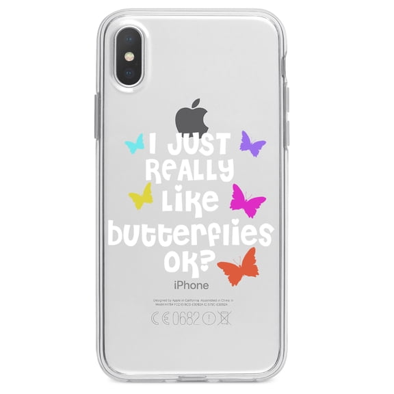 DistinctInk Clear Shockproof Hybrid Case for iPhone XR (6.1" Screen) - TPU Bumper Acrylic Back Tempered Glass Screen Protector - I Just Really Like Butterflies