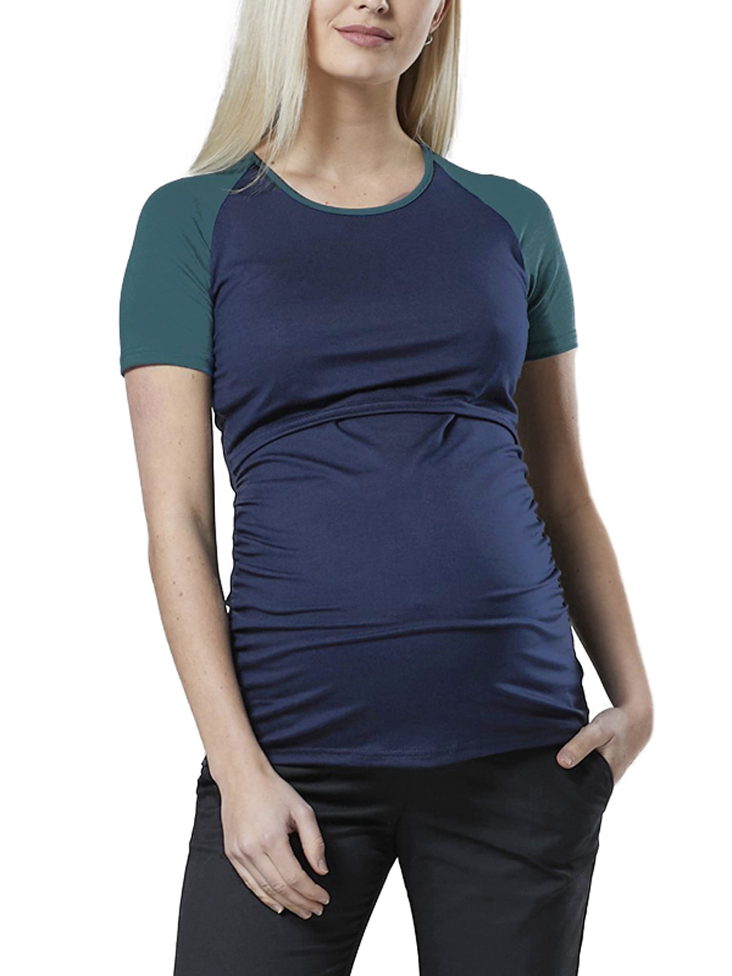 Hotouch Female Maternity Top Solid Side Sleeveless Ruched Pregnancy Shirt Grey XL 