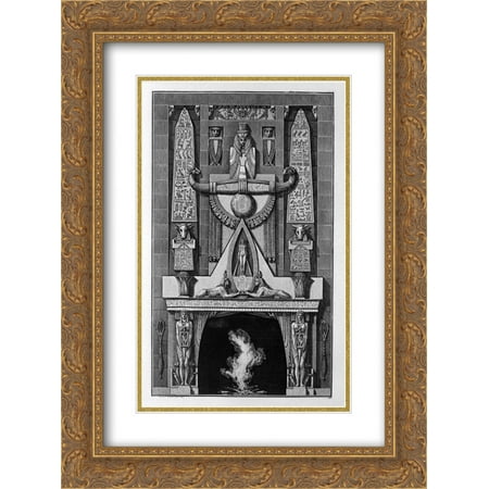 Decorative Obelisk Giovanni Battista Piranesi 2x Matted 20x24 Gold Ornate Framed Art Print 'Egyptian-style fireplace, on the floor between two obelisks and a number of decorative elements, two sphinxes crouching' ()