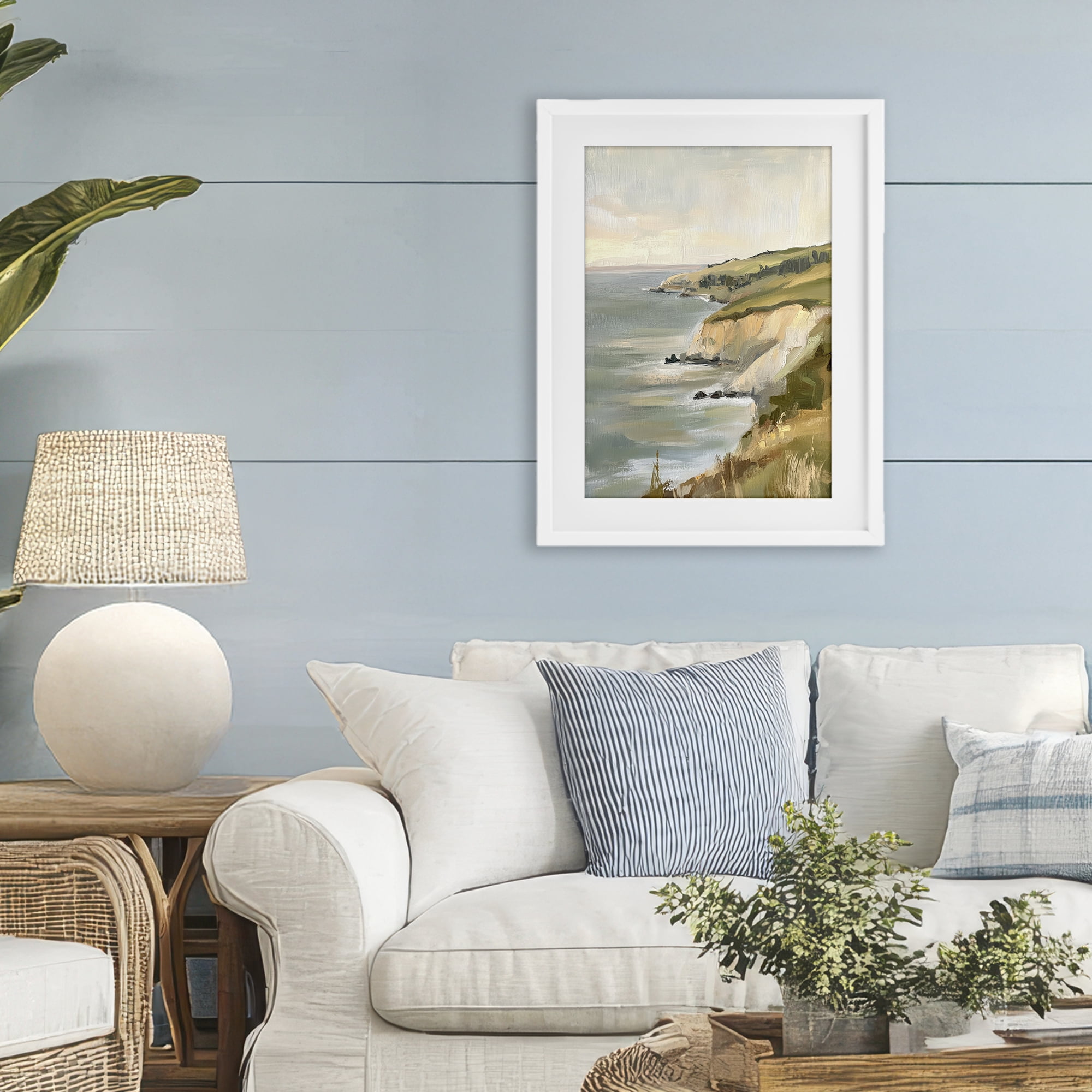 Stupell Industries Cliffs Off The Sea White Framed Print Under Glass, design by Petal Prints Design