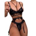thumbnail image 1 of VISgogo Lencería erótica para mujer, tres piezas con decoración de encaje, correa de hombro ajustable con cuello en V sexy VISgogo moda, 1 of 6