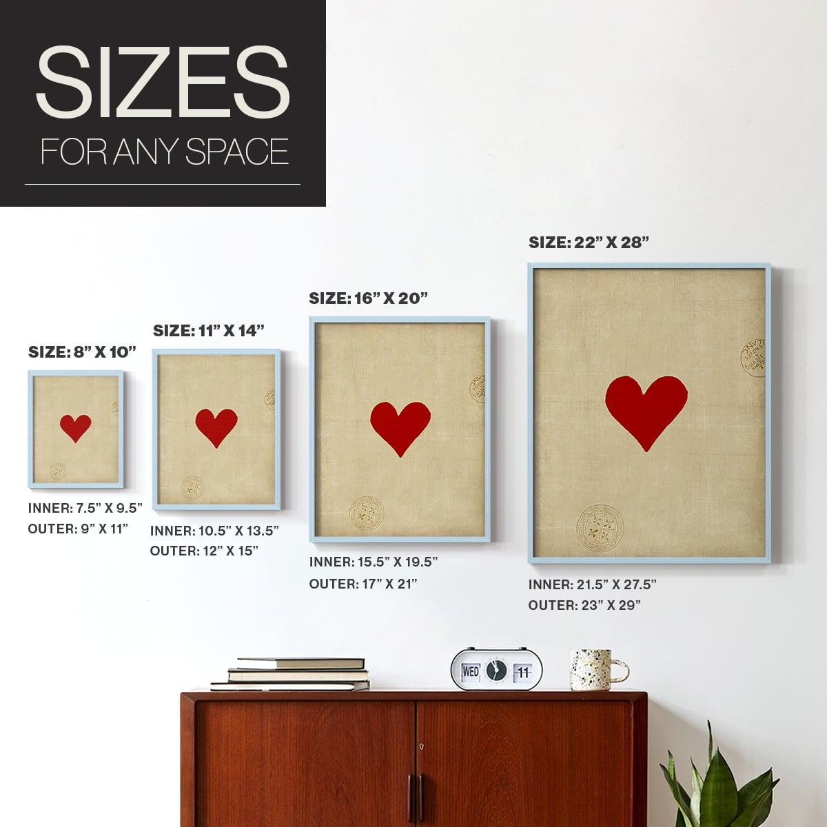Small Heart Framed Print in Blue Solid Wood Framed Print No Nail Hanging