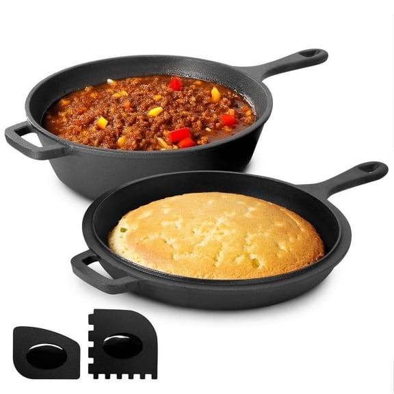 10 .5 Inch 2-in-1 Pre-Seasoned Cast Iron Skillet and Fry Pan Set