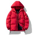 thumbnail image 2 of TFEOQRY Men's Winter Hooded Padded Coats Fashionable Thickened Thermal Solid Color Long Sleeve Heavy Coat Zipper Casual Outcoat Red, 2 of 9