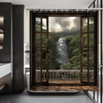 thumbnail image 4 of Waterfall Shower Curtain Rown Wooden Window Natural Landscape Shower Curtains Tropical Rainforest Forest Summer Scenery Bathroom Curtain Set with 12 Hooks 72x72 Inches (B), 4 of 6