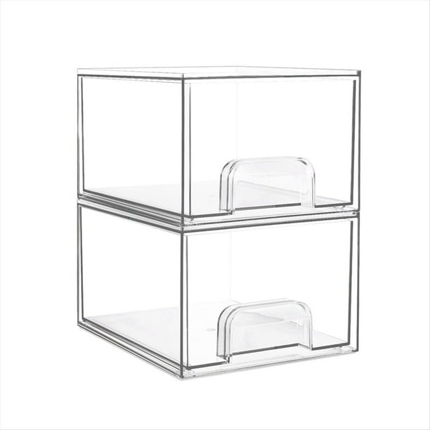 2 Cajones de Almacenamiento Apilables Transparentes, Organizador de Maquillaje para Baño, Contenedores de Almacenamiento para Organización y Almacenamiento del Hogar