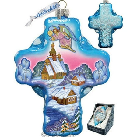 GDeBrekht 758-002R Angel Village Cross Red Glass Ornament