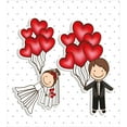 thumbnail image 3 of Wedding Duvet Cover Set, Funny Cartoon Style Newlyweds with Heart Shaped Balloons Dots Happiness, Decorative 3 Piece Bedding Set with 2 Pillow Shams, Calking Size, Red White Black, by Ambesonne, 3 of 3