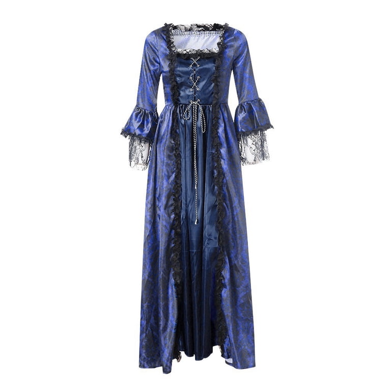 open lace back dress A-line Puff sleeves Blue Long Prom Dress, Blue Long Formal Dress – dresstby main image 0