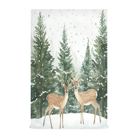 

WOBOGO Two Deer Are in The Snow Kitchen Towel 6 Piece Large Cotton Dishcloth Premium Absorbency Set with Hanging Loop