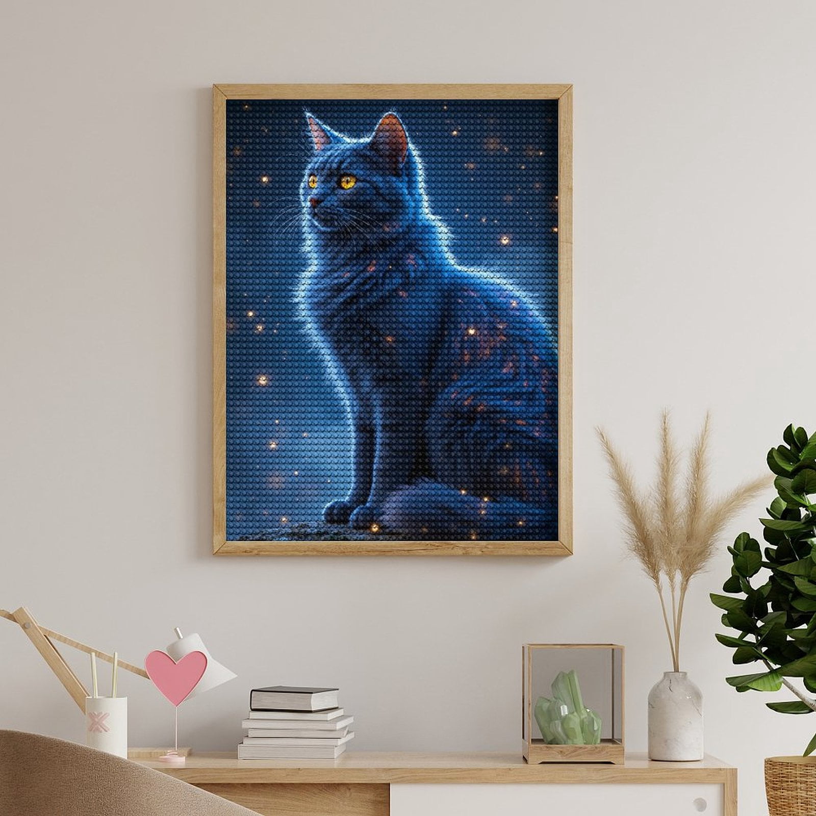 Diamond Art Kits for Adults, Mystical Blue Cat Under Stars 5D Diamond Painting Kits for Adults Beginners, DIY Full Drill Diamond Painting, Gem Art and Crafts 12x16