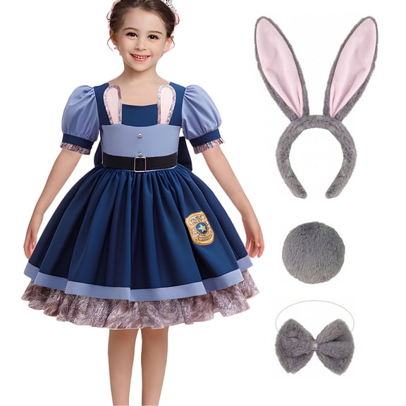 Girls Rabbit Princess Costume Police Officer Uniform Cosplay Dress with Accessories