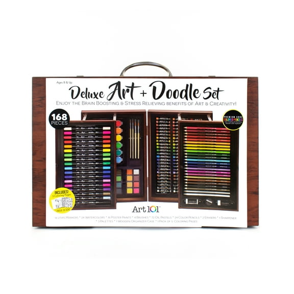 Art 101 Deluxe Multifunctional Art Set / Kit with 168 Pieces in a Wood Case for Children to Adults