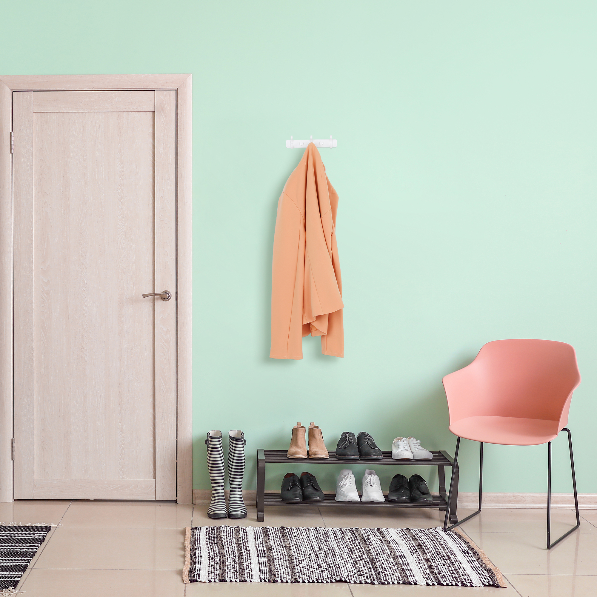 Unique Bargains 1 Pack Coat Rack Wall Mount Metal Coat Hook for Hanging with 3 Hooks White
