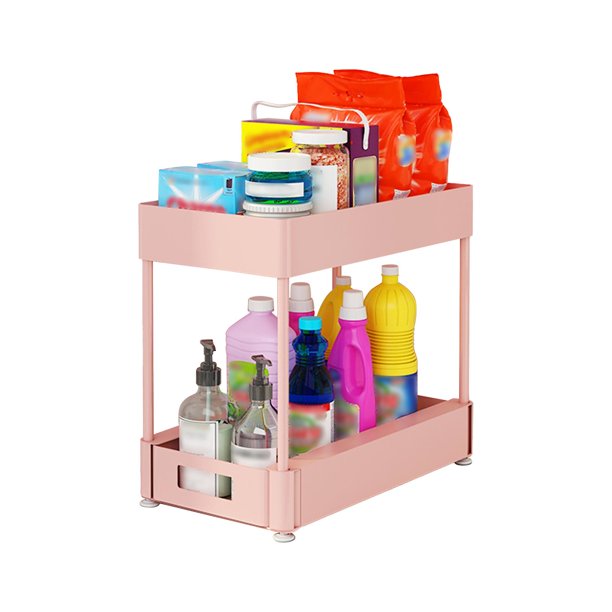 Organizador para debajo del fregadero, estante de almacenamiento de cajón de 2 niveles de plástico metálico, diseño deslizable para ahorrar espacio