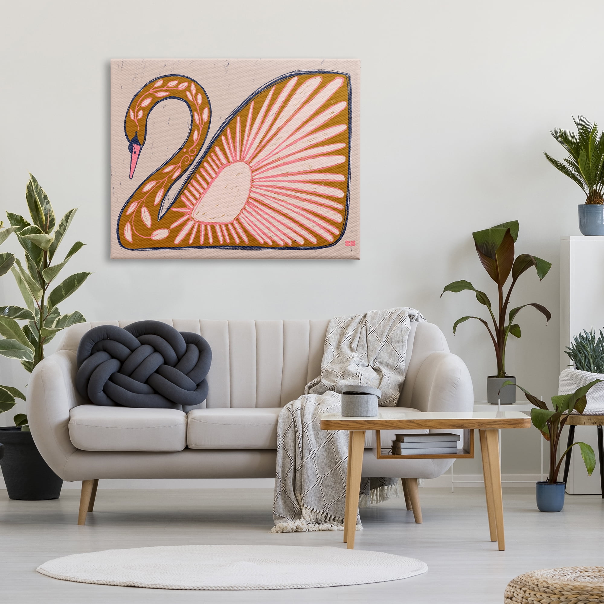 Stupell Industries Boho Patterned Swan Animals & Insects Painting Gallery Wrapped Canvas Art Print Wall Art, 48 x 36
