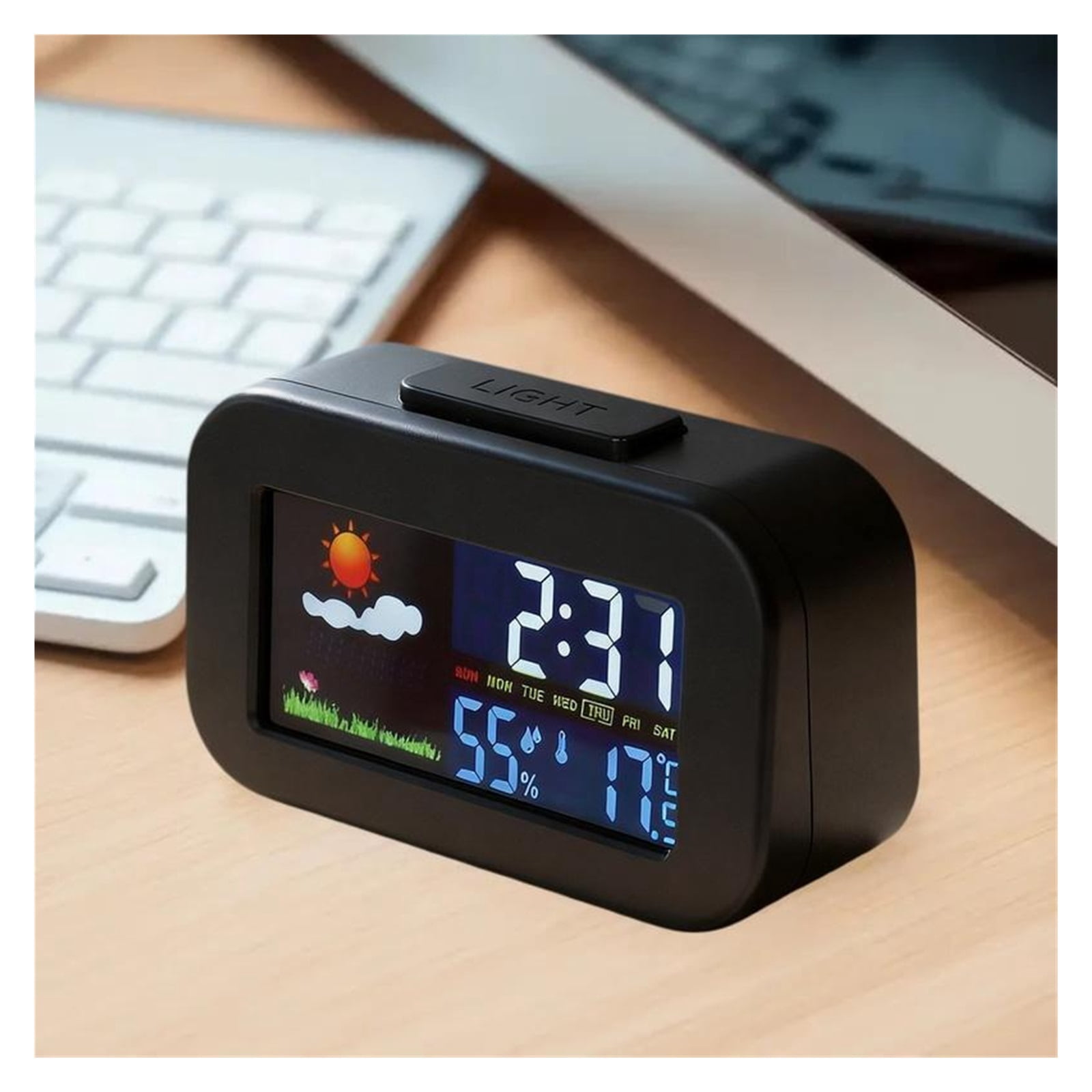 Weather Station Clock with Color Display - Temp & Humidity Monitor Backlit for Kids & Teens ,Weather Forecast
