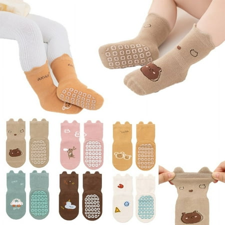 

6 Pairs Baby Girls Boys Anti-slip Non Skid Socks with Grips Toddler Kids Cartoon Socks 0-5years