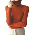thumbnail image 2 of Fanxing Women's Turtleneck Sweaters Long Sleeve Ribbed Slim Fitted Tops Casual Fall Fashion Basic Layering Knit Jumper Watermelon Red Free Size, 2 of 5