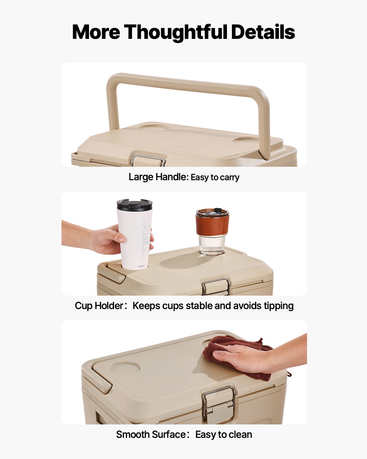VEVOR Portable Cooler, 16.5 QT Hard Cooler with Ice Retention, Heavy-Duty Handles and Cup Holder, Lightweight Rigid Material Insulated Portable Cooler, Suitable for Family Picnics and Short Trips