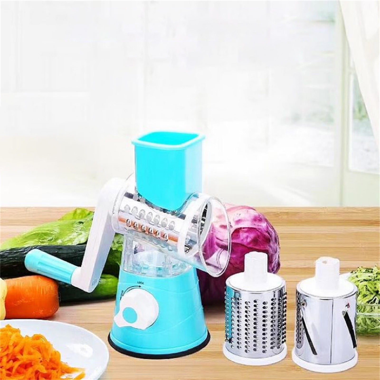Rotary Cheese Grater Shredder, Multi‑Functional Hand Crank Vegetable Cutter  with 5 Stainless Steel Blade for for Cheese, Vegetable, Walnut, Chocolate