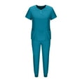 thumbnail image 5 of BiZtdJrK Jogger Scrubs for Woman Button V Neck Short Sleeve Tops and Pants Sets Nursing Uniform Scrubs 2 Piece Set with Pockets Sky Blue S, 5 of 7