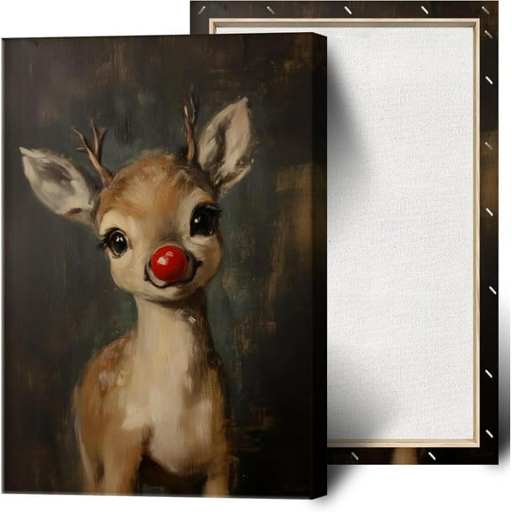 Vintage Winter Fawn Posters Christmas Pine Tree Canvas Wall Art Rustic Scene Decorations Prints Painting for Christmas Home Bedroom Dorm Wall Decor