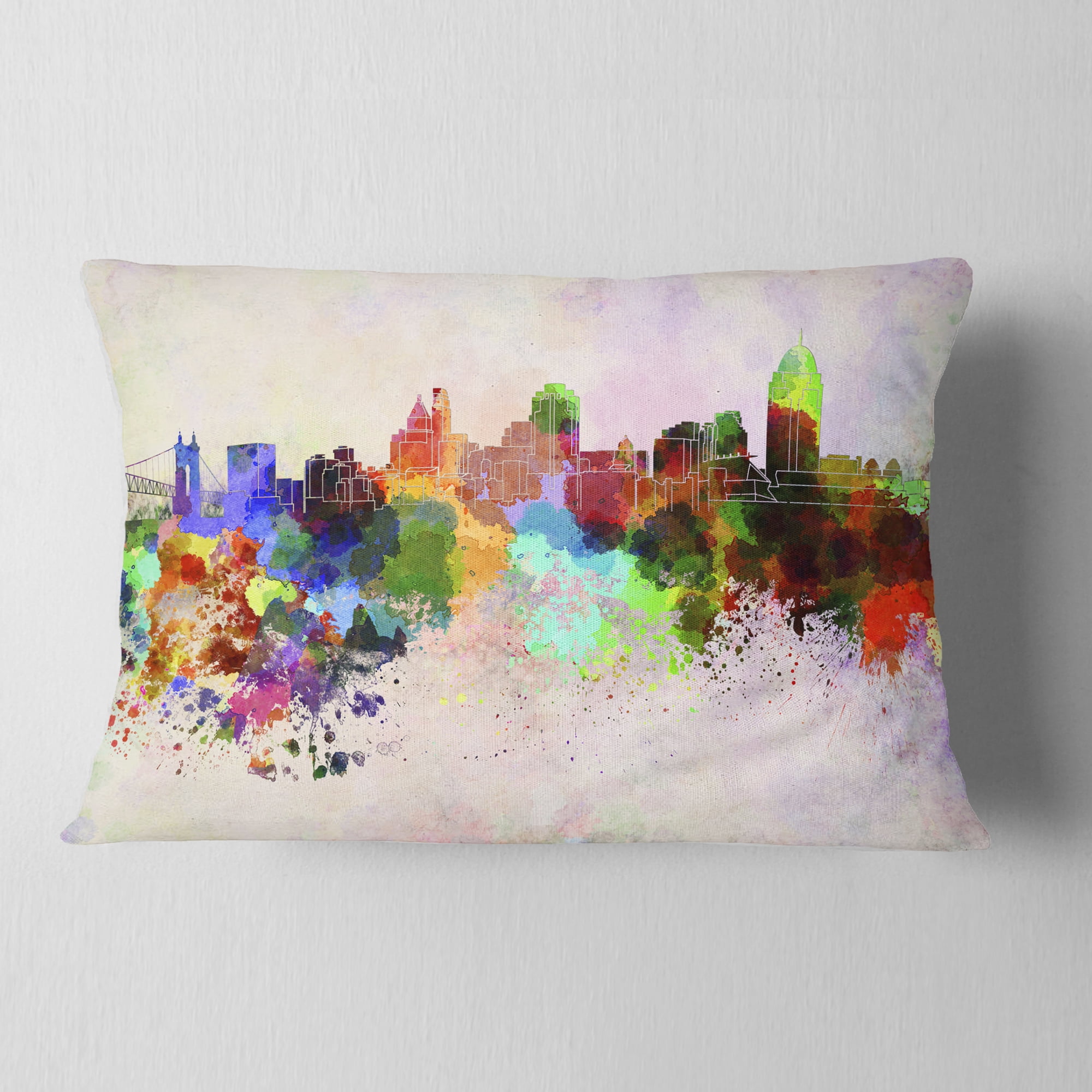 Designart Cincinnati Skyline - Cityscape Throw Pillow - 12x20