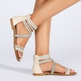 thumbnail image 4 of YangJinLian Women Dressy Summer Flat Strappy Cute Casual Beach Shoes Beige, 4 of 8