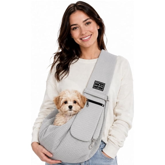 Cirayno Dog Carrier Sling with Storage Pocket, Hand-Free Pet Sling Carrier for Small Dogs & Cats, Breathable Puppy Sling Carrier Bag for Travel, Hiking, Walking, Gray