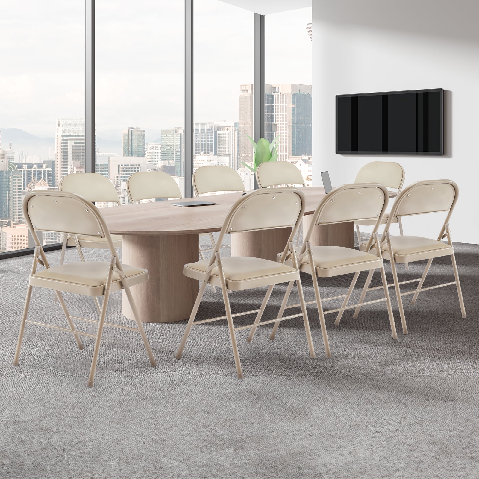 GIANNA Folding Chair 6 Pack, Sturdy Metal Frame Foldable Chairs with Waterproof Pu Leather, For Office, Kitchen, Weddings, Garden, Khaki