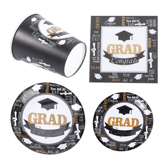 BEADCEST Graduation Party Disposable Paper Plates and Cups Set with Napkins for Party Use White 68 Pcs