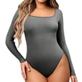 thumbnail image 5 of HXWCHs Women's Belted Jumpsuit, Women's Ribbed Square Neck Long Sleeve Jumpsuit Fashion Bodysuit tops Elegant Outfit S Grey, 5 of 5