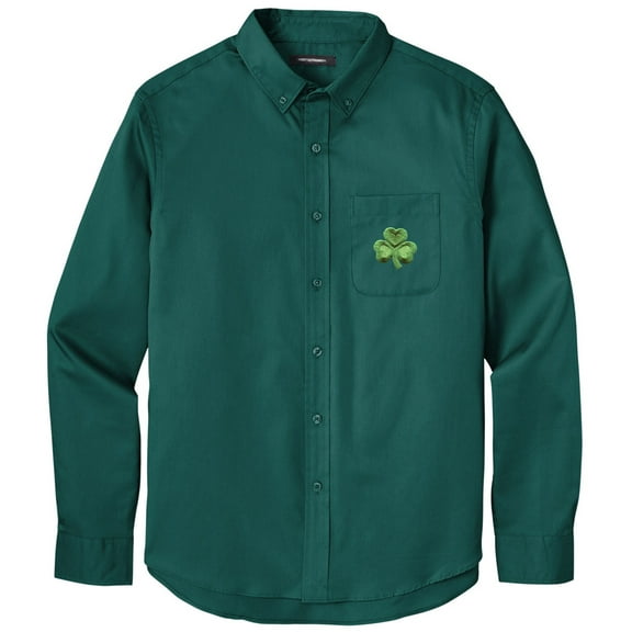 Men's IRISH SHAMROCK PATCH Twill Shirt with Pocket, XL Marine Green