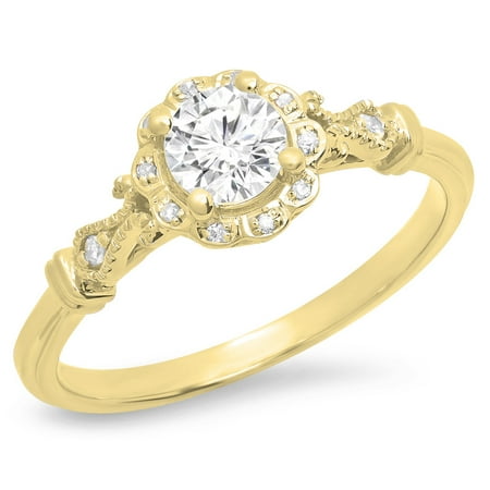 Dazzlingrock Collection 0.45 Carat (ctw) 14K Round White Diamond Bridal Halo Engagement Ring 1/2 CT, Yellow Gold, Size 4