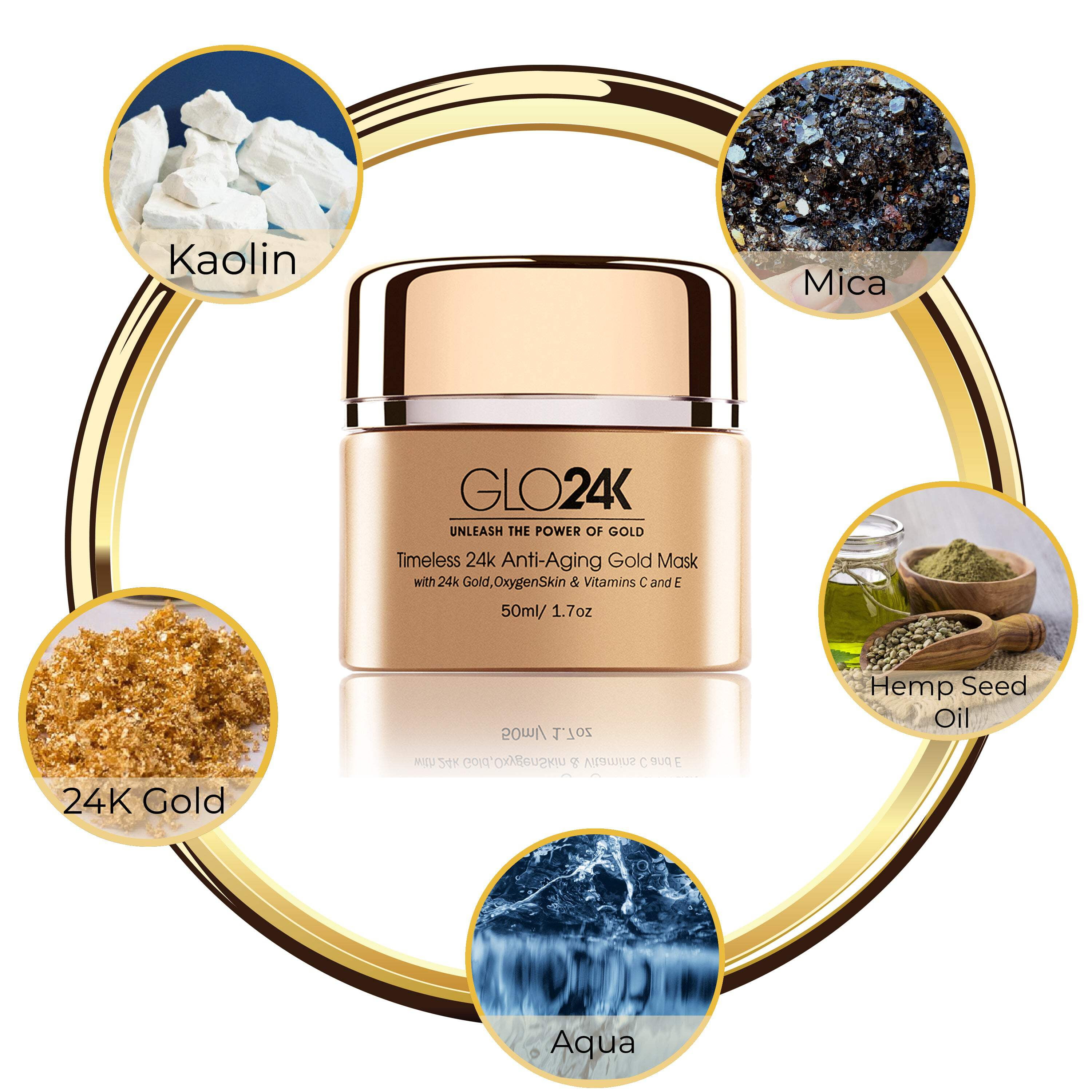 GLO24K Timeless 24k Anti-Aging Gold Mask with 24k Gold,OxygenSkin & Vitamins C and E