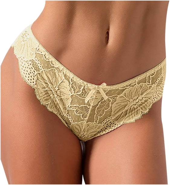 ICHUANYI Clearance Women Sexy Cute Bowknot Design Crochet Full Lace Panties Low Waist Briefs(Beige, S) Ichuanyi Ichuanyi