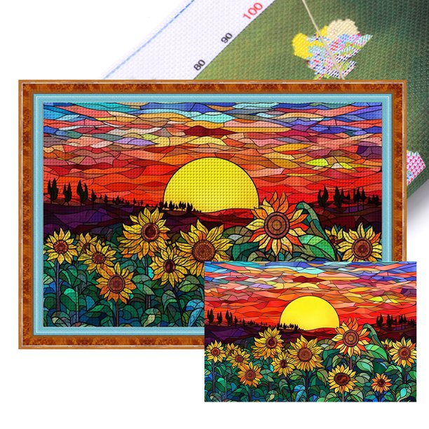 Hilo Algodón Bordado Pintura 11CT Vidrieras Punto Cruz Girasol 60x40cm