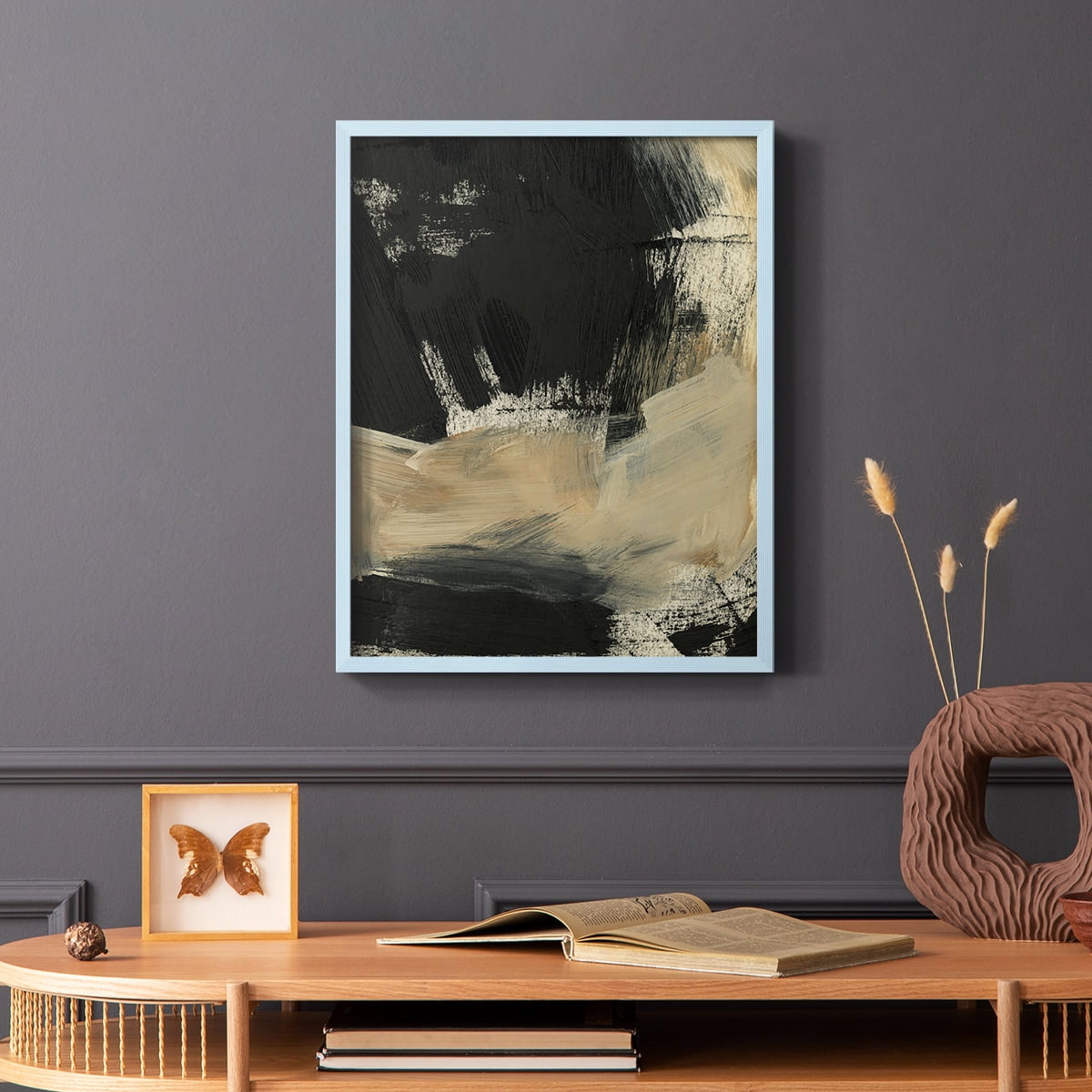 Baked Paintstrokes VI Framed Print in Blue Solid Wood Framed Print No Nail Hanging