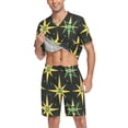 thumbnail image 3 of joogoo Men's Pajama Set Graffiti Green and Yellow V-Neck Pj Shorts Set 2 Piece Loungewear Sleepwear L, 3 of 7
