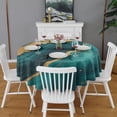 thumbnail image 2 of Teal Marble Gold Line Pattern Round Tablecloth 60"x60",Wrinkle Wipeable Table Cloth for Kitchen Dining Room Picnic Patio Party, 2 of 6