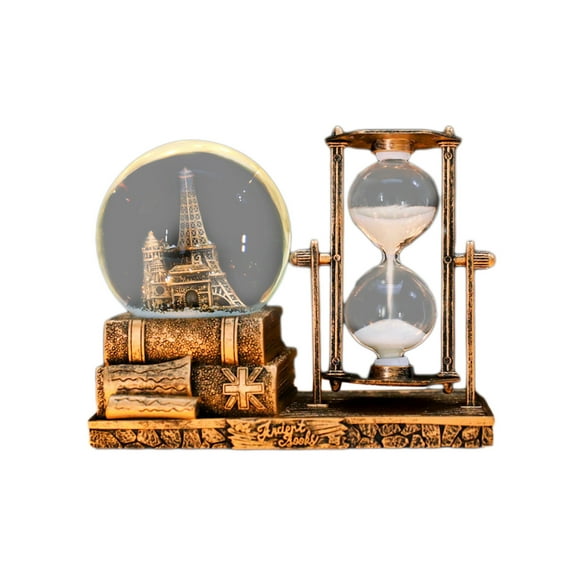 Gold Vintage Tower Crystal Ball Hourglass With Music Box Timer For Desktop Tabletop Decoration Gift 1Pc 1.72 Lb