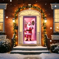 ‌Christmas Door Cover - Santa Claus & Tree Holiday Decor,Waterproof,Reusable,Christmas Party Decorations,Holiday Home Decor,Festive Wall Decor,35x71in‌‌