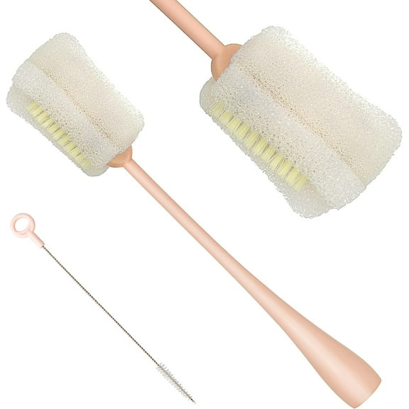 Water Baby Bottle Brush Cleaner Long Handle Sponge Cleaning Brush Bottle Cleaner Brush with Straw Cleaner for Washing Baby Bottles Glasswares Narrow Cup Orange 1 Pack